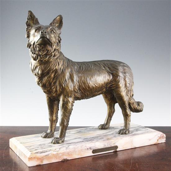 Chiparus. A 1930s bronze model of standing Alsatian, 18in.